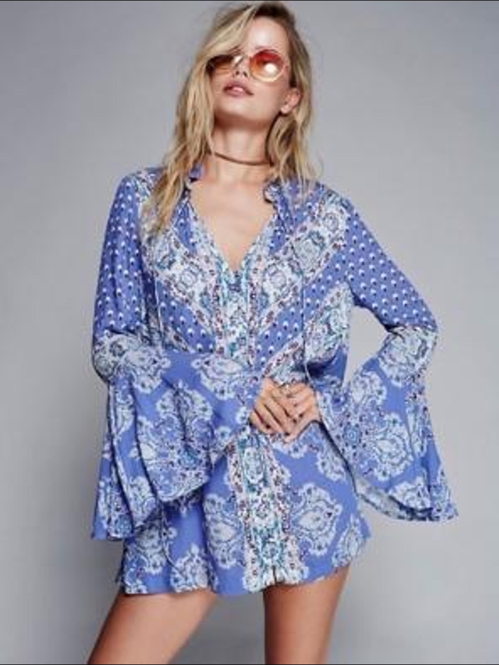 Free People Magic Mistery Tunic/Mini Dress Paisley Print Bell Sleeves Medium